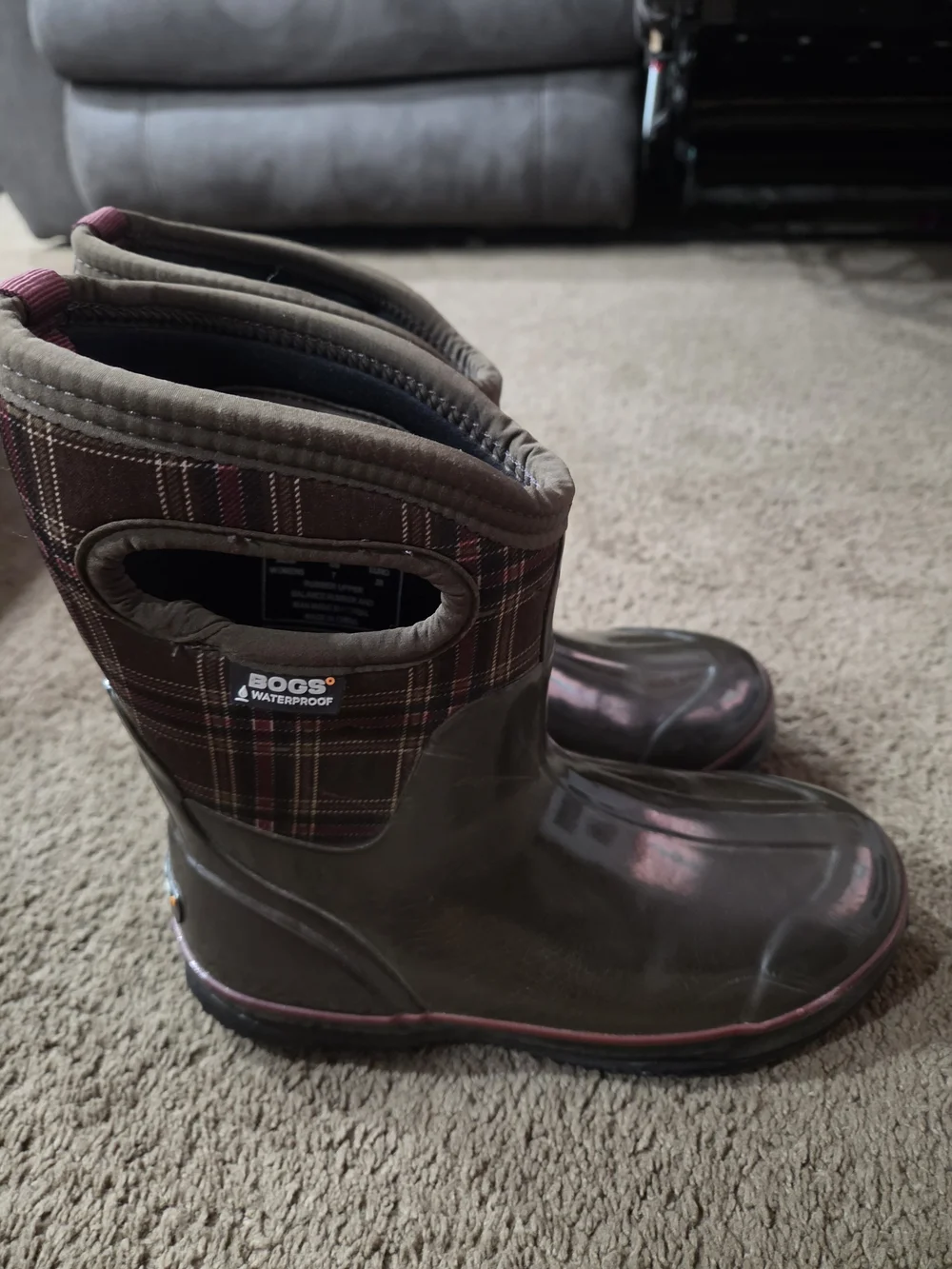Bogs Women's Brown Rain Boots with Pink Trim